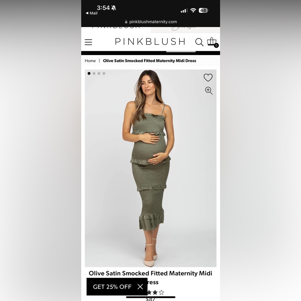 Pinkblush Olive Smocked Satin Maternity Midi Dress